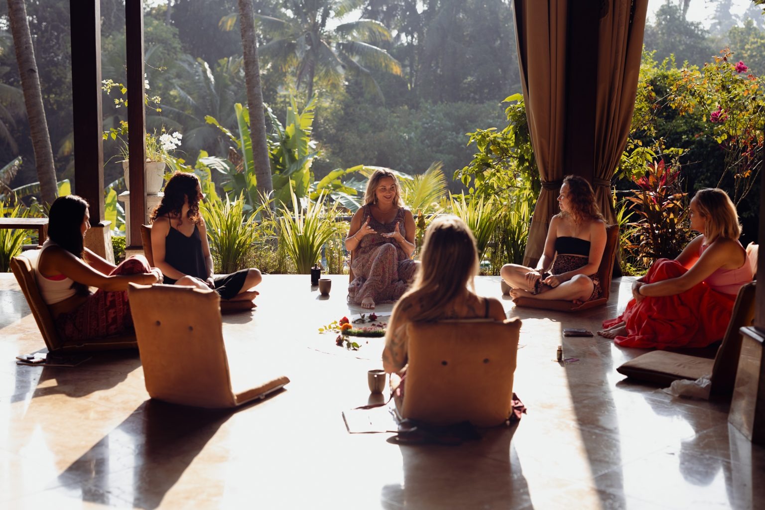 Group circle work at the retreat villa