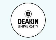 Logo for Deakin University with those words inside the outline of a circle.