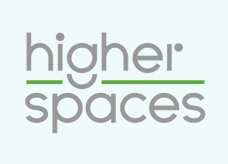 The Higher Spaces logo with the two words stacked on top of each other with a green line in between.