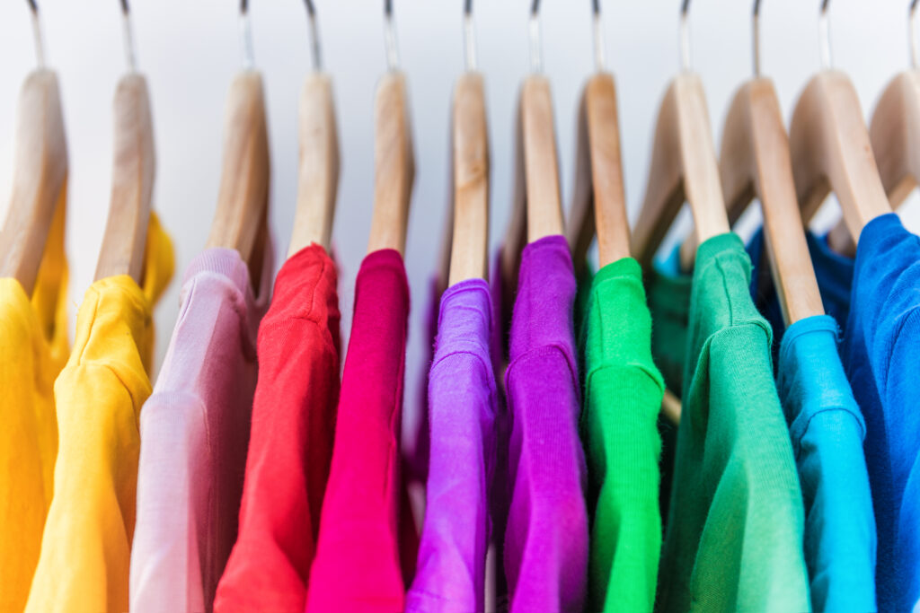 colourful clothes in a rack